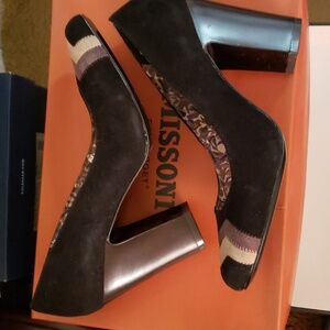 Missoni for target multicolored suede pumps sz 7 black beige brown chevron patte